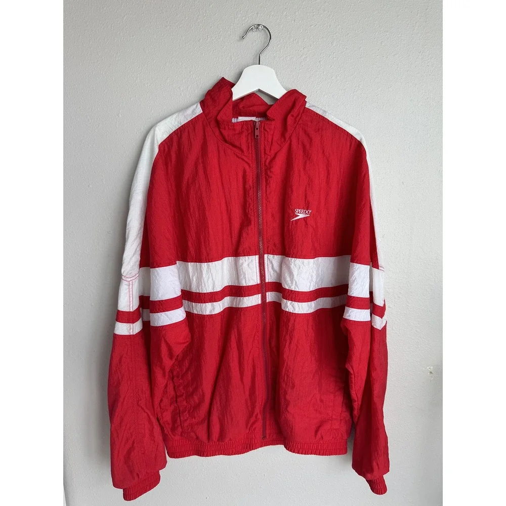 VTG Speedo Track Jacket Red Colorblock Windbreaker 1990s Athleisure Blokecore
